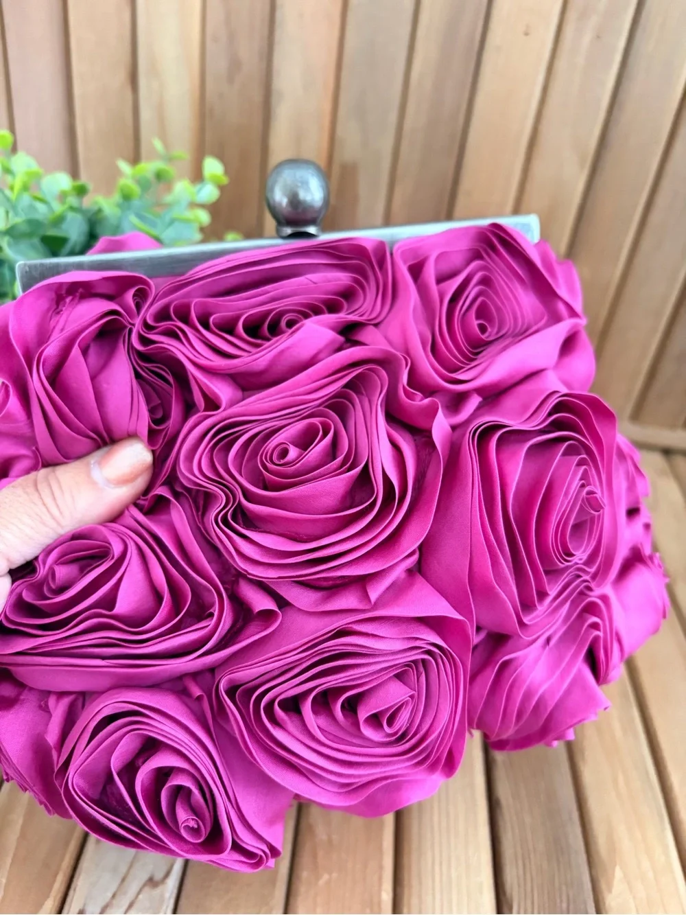 BODEN Rosette Statement Clutch Bag in 3D Textured Fuscia, Evening Piece - Picture 3 of 8